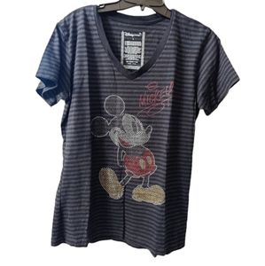 DISNEY STORE MICKEY STRIPED T-SHIRT WITH EMBELLISHED RHINESTONES SIZE: L…